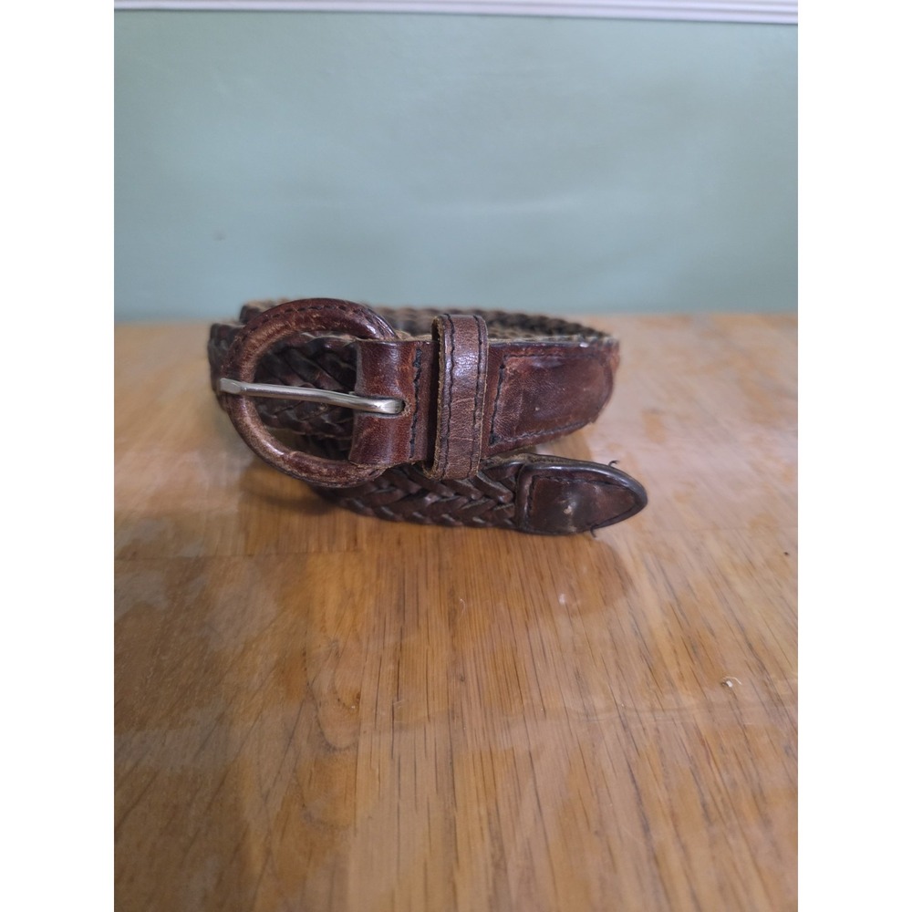 Vintage Dockers Leather Belt Braided Dark Brown Silver Buckle Men 38